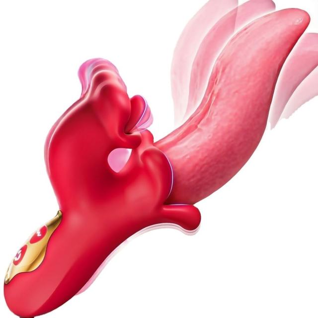 Red App-Controlled Tongue Vibrator – 9 Vibrating + 9 Tongue-Licking + 9 Rotating Modes Rechargeable Dual-Tongue Stimulation