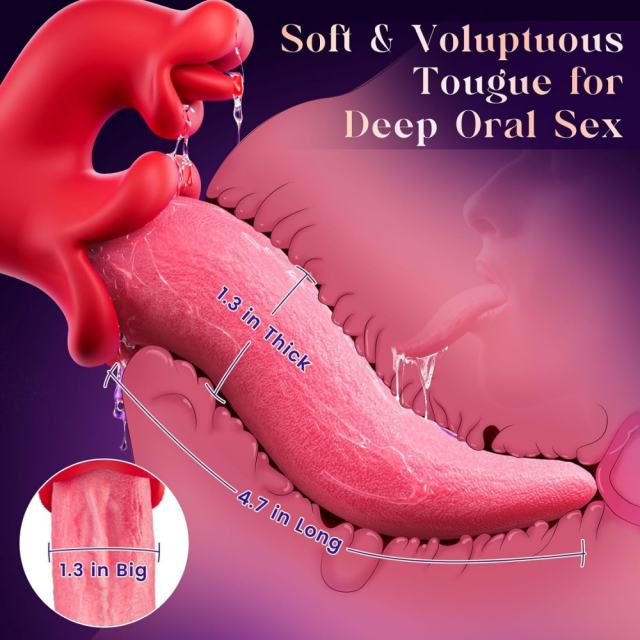 Red App-Controlled Tongue Vibrator – 9 Vibrating + 9 Tongue-Licking + 9 Rotating Modes Rechargeable Dual-Tongue Stimulation