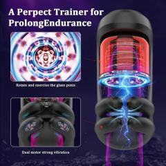 Black & Red Automatic Male Masturbator – 9 Vibrating + 9 Kneading + 9 Rotating Modes Rechargeable Penis Stroker
