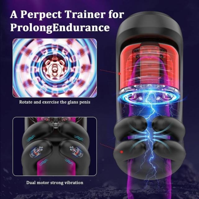 Black & Red Automatic Male Masturbator – 9 Vibrating + 9 Kneading + 9 Rotating Modes Rechargeable Penis Stroker