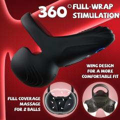 10 Vibrating Modes Rechargeable Waterproof Black App-Controlled Vibrating Cock Ring with Ball Holder