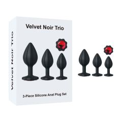 Customizable  Black 3-Piece ABS Butt Plugs Set with Red Round Gem Base