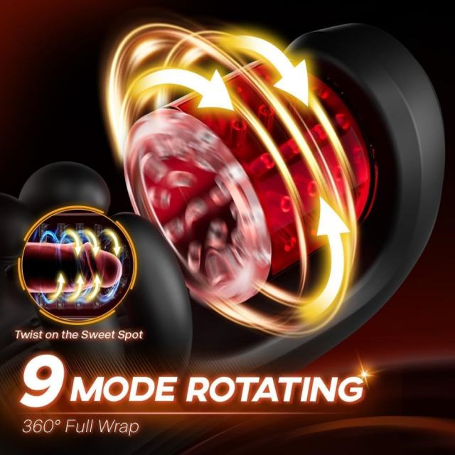 Black & Red Automatic Male Masturbator – 9 Vibrating + 9 Kneading + 9 Rotating Modes Rechargeable Penis Stroker