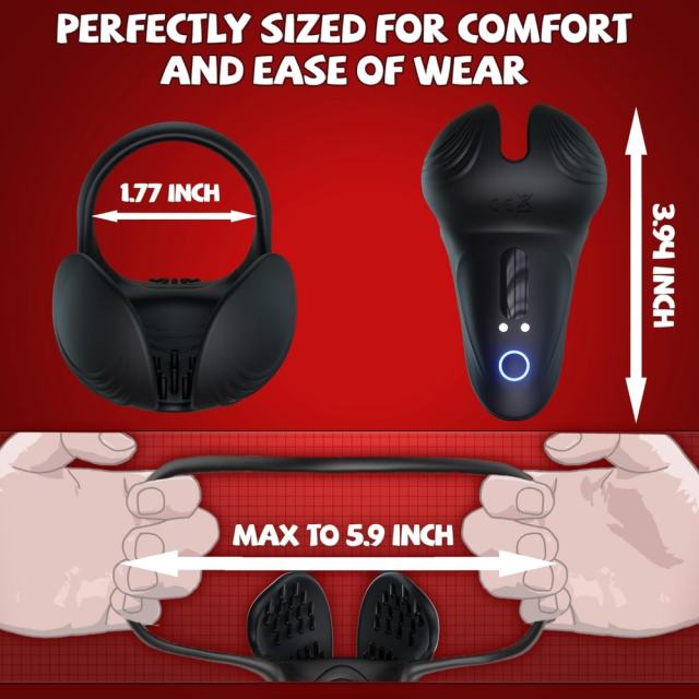 10 Vibrating Modes Rechargeable Waterproof Black App-Controlled Vibrating Cock Ring with Ball Holder