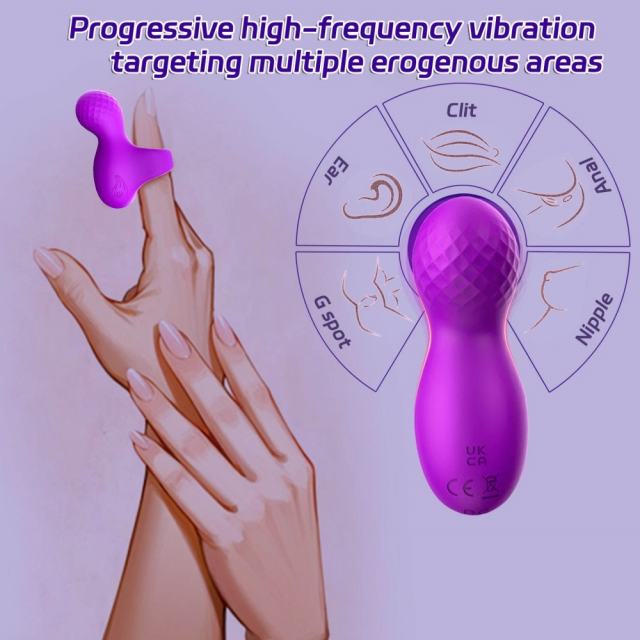 9 Vibrating Modes Purple Rechargeable Silicone Finger Massager