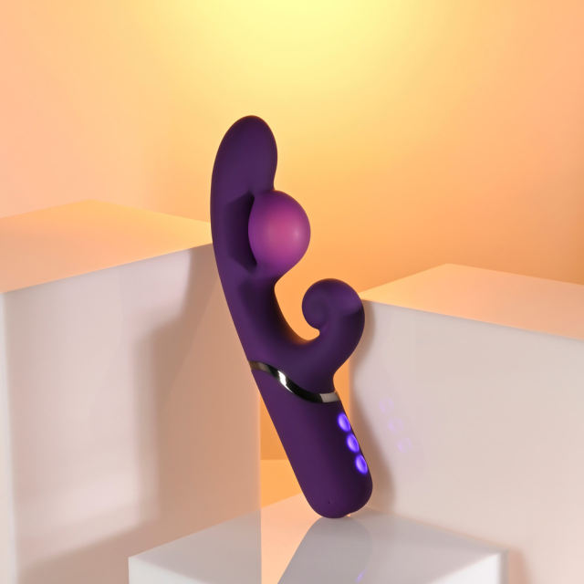 9-Mode Waterproof Rechargeable Purple Inflatable Silicone Vibrator with Expandable Shaft