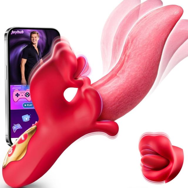 Red App-Controlled Tongue Vibrator – 9 Vibrating + 9 Tongue-Licking + 9 Rotating Modes Rechargeable Dual-Tongue Stimulation