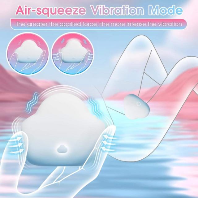 10 Vibrating Modes Blue & White Rechargeable Waterproof Air-Squeeze Vibrating Silicone Massager