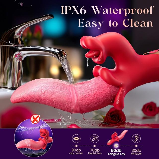 Red App-Controlled Tongue Vibrator – 9 Vibrating + 9 Tongue-Licking + 9 Rotating Modes Rechargeable Dual-Tongue Stimulation