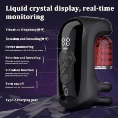 Black & Red Automatic Male Masturbator – 9 Vibrating + 9 Kneading + 9 Rotating Modes Rechargeable Penis Stroker