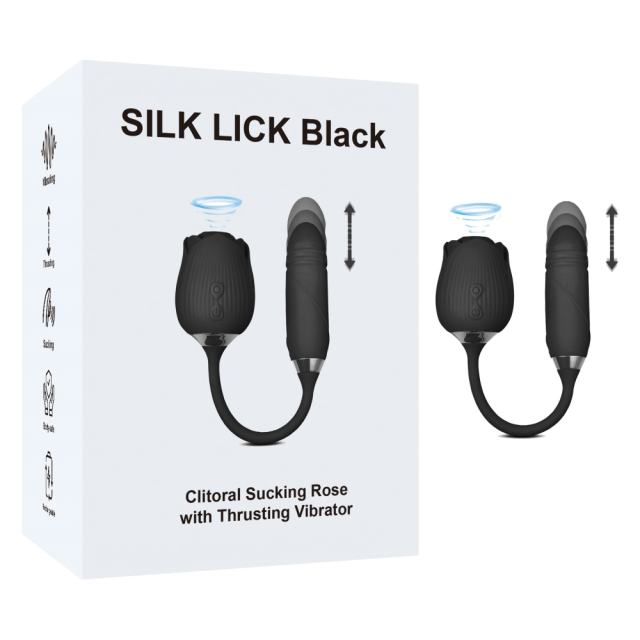 Customizable 10-Speed Black Color Silicone Clitoral Sucking Rose with Thrusting Vibrator