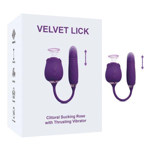 Customizable 10-Speed Purple Color Silicone Clitoral Sucking Rose with Thrusting Vibrator
