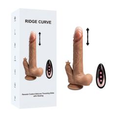 Customizable Light Brown Color 10 Functions Remote Control Silicone Rechargeable Vibrating and Thrusting Dildo with Vibrating Tongue