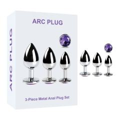 Metal Butt Plug Set with Purple Round Gem Base