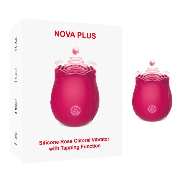 Customizable 10-Speed Red Rechargeable Silicone Rose Clitoral Vibrator with Tapping Function