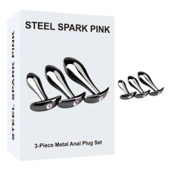 3 Sizes Iridescent Metal Anal Plug Set with Pink Gem Base
