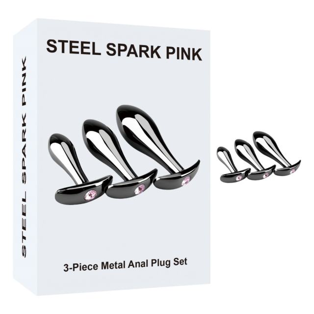 3 Sizes Iridescent Metal Anal Plug Set with Pink Gem Base