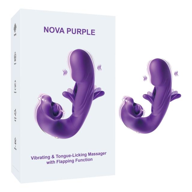 Customizable 7-Speed Purple Rechargeable Vibrating & Tongue-Licking Massager with Flapping Function