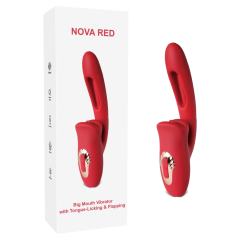 10-Speed Red Silicone Rechargeable Big Mouth Vibrator with Tongue-Licking &amp; Flapping
