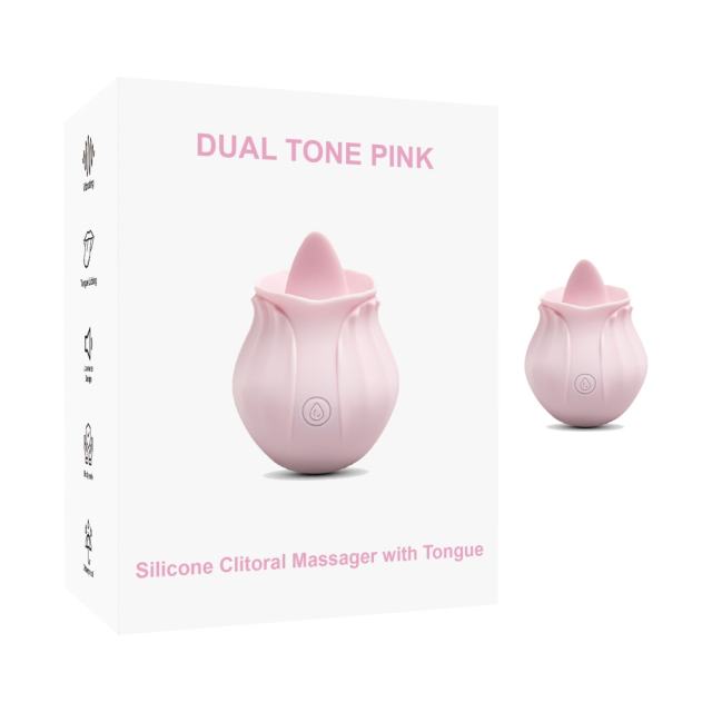 Customizable 7-Function Pink Color Silicone Clitoral Rose Massager with Tongue