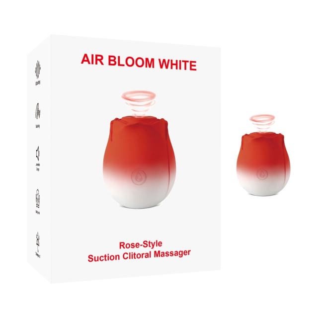 Customizable 10-Function Red &amp; White Silicone Rechargeable Clitoral Sucking Rose Sex Toy