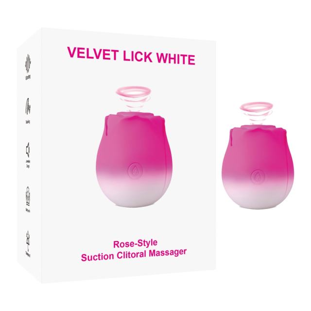 Customizable 10-Function Magenta & White Silicone Rechargeable Clitoral Sucking Rose Sex Toy
