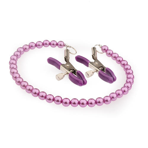 Purple Metal Nipple Clamps with Bead Chain – Adjustable Silicone Tip BDSM Clamp Set