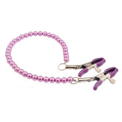 Purple Metal Nipple Clamps with Bead Chain – Adjustable Silicone Tip BDSM Clamp Set