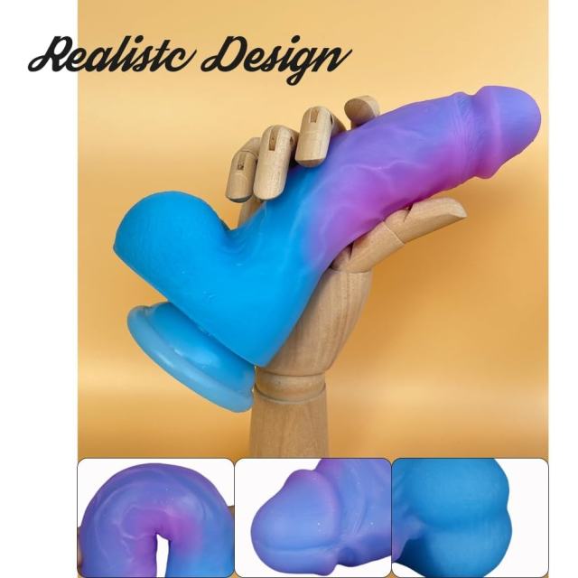 8.08" Purple & Blue Gradient Silicone Realistic Dildo – Suction Base Fantasy Style Dildo