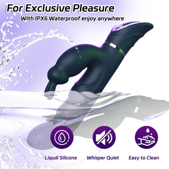 10 Vibrating Modes Dark Blue Rechargeable Waterproof Rabbit Vibrator with G-Spot & Clitoral Stimulation