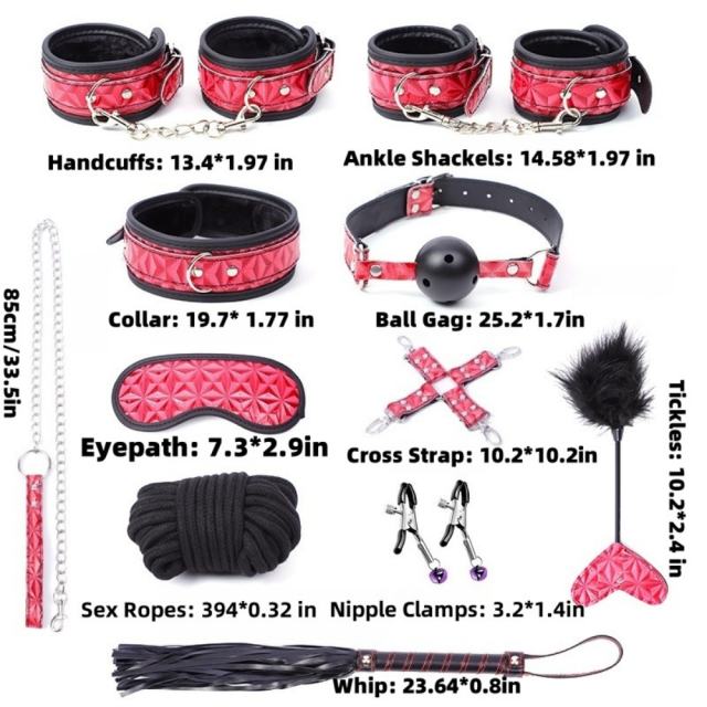 11-Piece Black & Red High Quality DBSM Bondage Kit