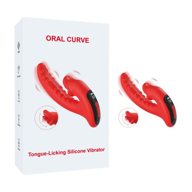 Customizable 8.08" Red Silicone 10-Mode Vibrating &amp; Tongue-Licking Rechargeable Waterproof Vibrator