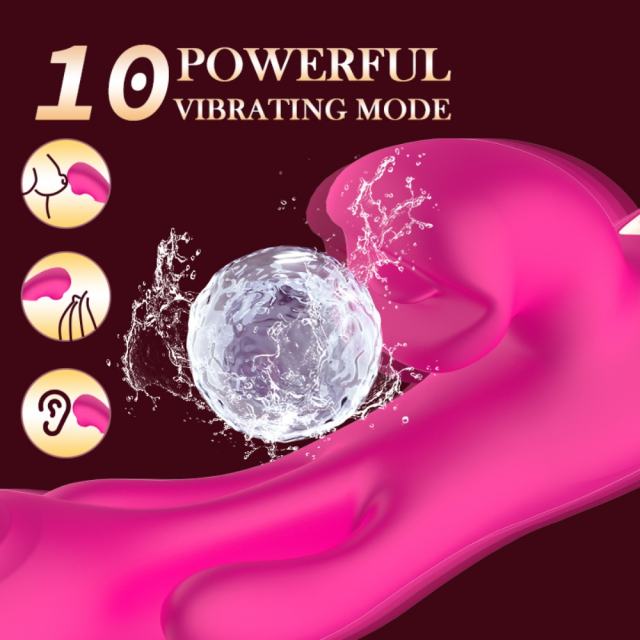 9.26" Magenta Rechargeable Silicone Rabbit Vibrator – 10 Vibrating + 10 Tongue-Licking + 10 Finger Motion Modes