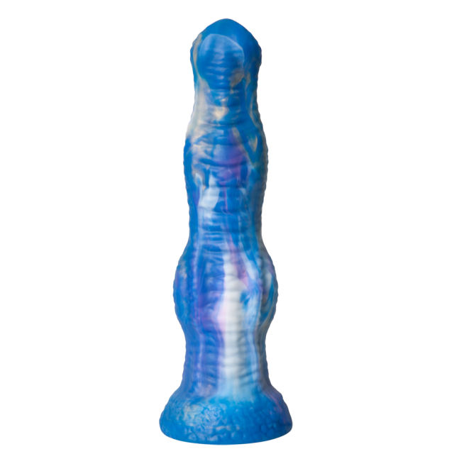 8.67" Blue Multicolor Rechargeable Remote Control Silicone Thrusting Fantasy Dildo – 8 Vibrating + 3 Thrusting Modes with Suction Base