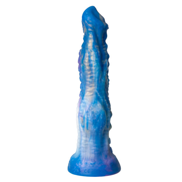 8.67" Blue Multicolor Rechargeable Remote Control Silicone Thrusting Fantasy Dildo – 8 Vibrating + 3 Thrusting Modes with Suction Base