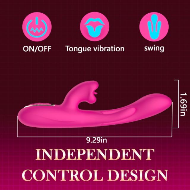 9.26" Magenta Rechargeable Silicone Rabbit Vibrator – 10 Vibrating + 10 Tongue-Licking + 10 Finger Motion Modes