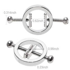 Silver Metal Adjustable Nipple Clamps – Screw Tightening BDSM Nipple Clamp Set (2 Pieces)