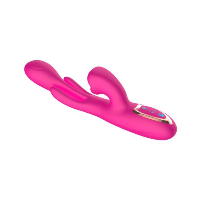 9.26" Magenta Rechargeable Silicone Rabbit Vibrator – 10 Vibrating + 10 Tongue-Licking + 10 Finger Motion Modes
