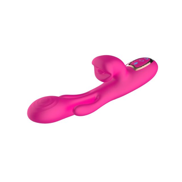 9.26" Magenta Rechargeable Silicone Rabbit Vibrator – 10 Vibrating + 10 Tongue-Licking + 10 Finger Motion Modes