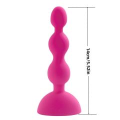 5.52" Magenta Rechargeable Silicone Vibrating Anal Plug – 10 Vibrating Modes Beaded Butt Plug with Suction Base