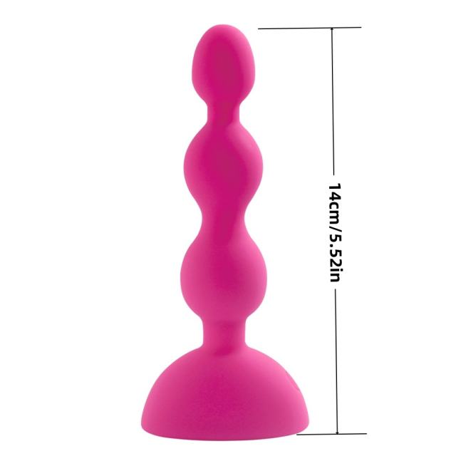 5.52" Magenta Rechargeable Silicone Vibrating Anal Plug – 10 Vibrating Modes Beaded Butt Plug with Suction Base