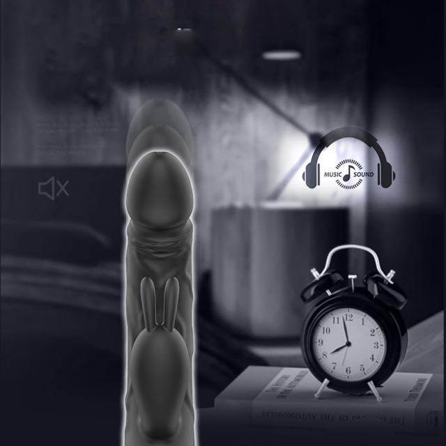 9.14" Black Rechargeable Silicone Rabbit Vibrator – 9 Vibrating Modes & 9 Thrusting Modes Dual Stimulation