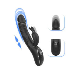 9.14" Black Rechargeable Silicone Rabbit Vibrator – 9 Vibrating Modes & 9 Thrusting Modes Dual Stimulation