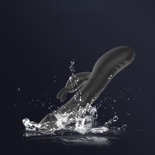 9.14" Black Rechargeable Silicone Rabbit Vibrator – 9 Vibrating Modes & 9 Thrusting Modes Dual Stimulation