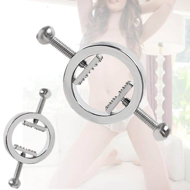 Silver Metal Adjustable Nipple Clamps – Screw Tightening BDSM Nipple Clamp Set (2 Pieces)