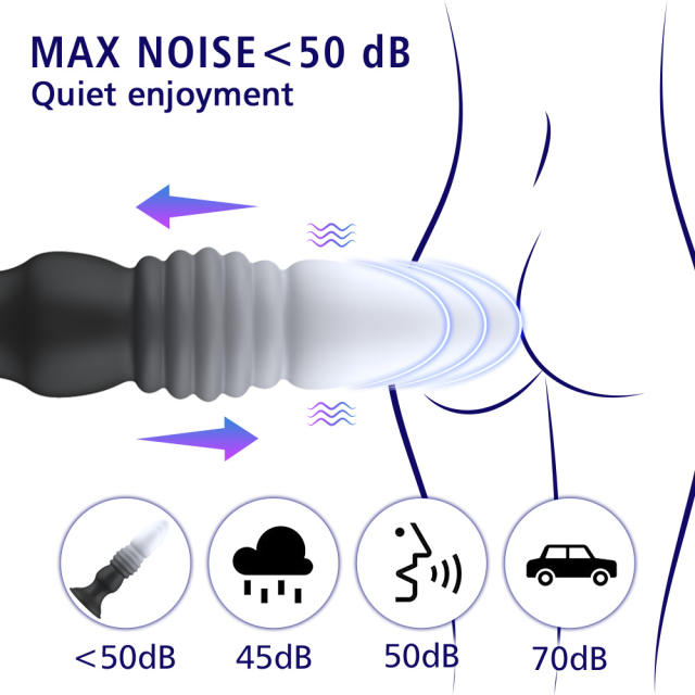 5.71" Black & White Rechargeable Remote Control Silicone Thrusting Anal Plug – 7 Vibrating + 7 Thrusting Modes with Suction Base