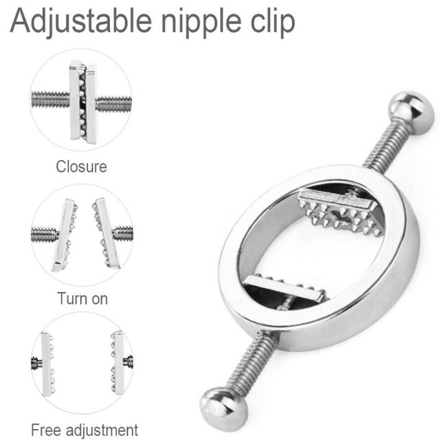 Silver Metal Adjustable Nipple Clamps – Screw Tightening BDSM Nipple Clamp Set (2 Pieces)
