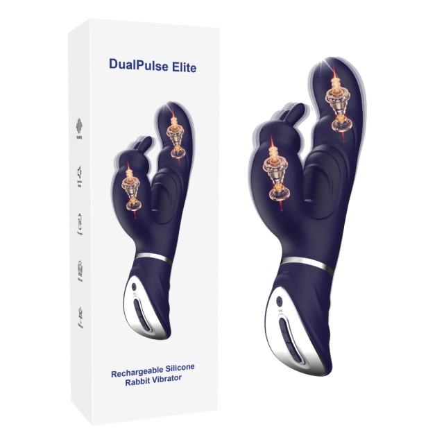 Customizable 10 Vibrating Modes Dark Blue Rechargeable Waterproof Rabbit Vibrator with G-Spot &amp; Clitoral Stimulation