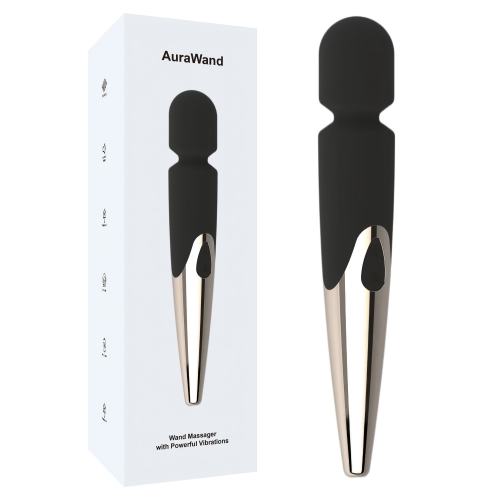 12.02'' Black & Champagne Gold Wand Massager – 10 Modes, Powerful Vibrations, Plug-In Rechargeable, Waterproof