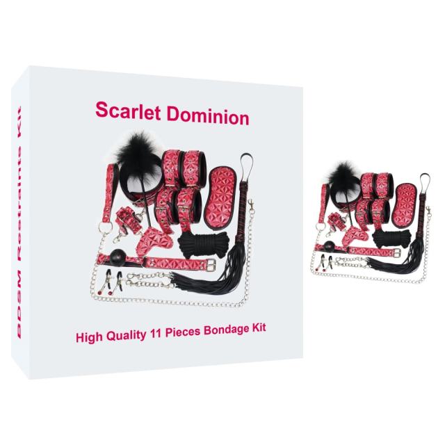 Customizable 11-Piece Black &amp; Red High Quality BDSM Bondage Kit